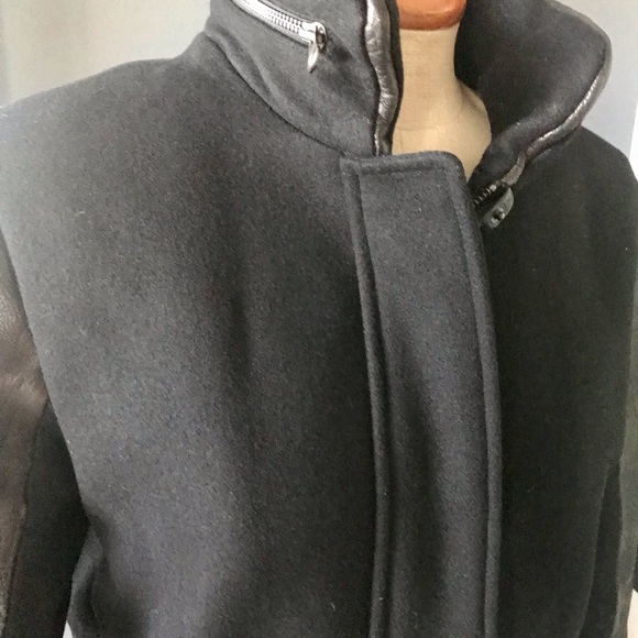 MACKAGE wool blend coat with leather features size M - Picture 4 of 10